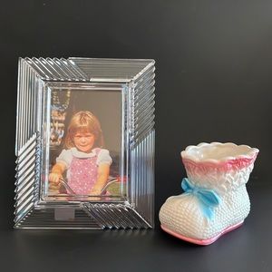 VINTAGE MIKASA CRYSTAL 3.5” x 5” PICTURE FRAME~VTG. REPO BABY BOOTIE PLANTER